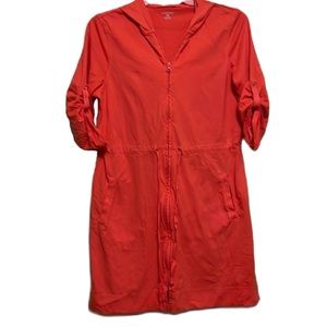 Women’s LANDS’ END, Zip Up, Roll Tab Sleeves Dress, Portland Orange, Size S/P